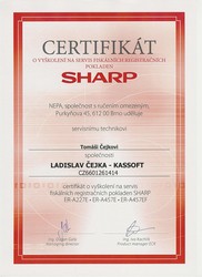 Certifikát SHARP servis fiskálních registračních pokladen SHARP